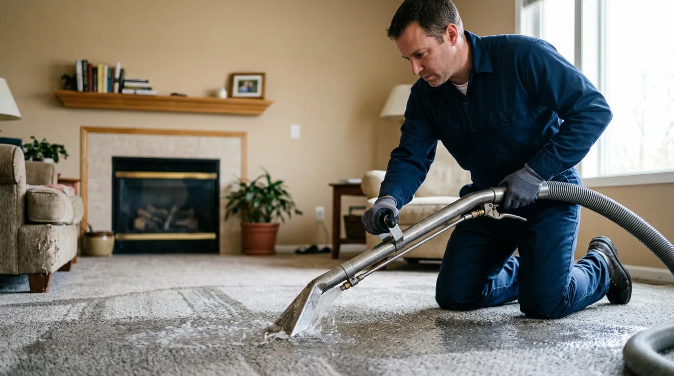 Water damage restoration technician working near Boston, MA